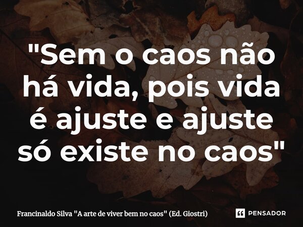 ⁠"Sem o caos não há vida, pois vida é ajuste e ajuste só existe no caos"... Frase de Francinaldo Silva 