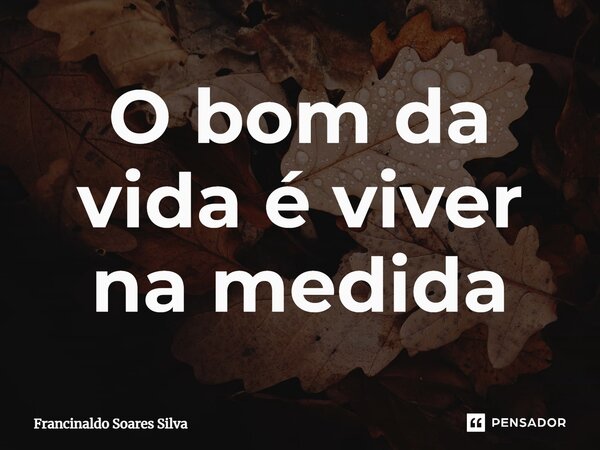 ⁠O bom da vida é viver na medida... Frase de Francinaldo Soares Silva.