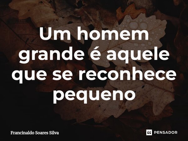 Um homem grande é aquele que se reconhece pequeno... Frase de Francinaldo Soares Silva.