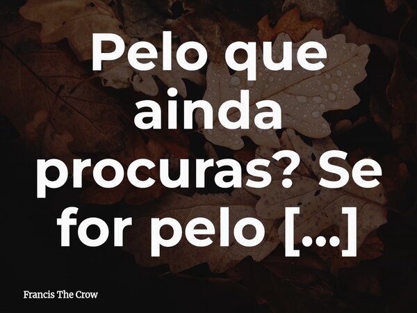 Pelo que ainda procuras? Se for pelo amor ou pela morte, pare! Cedo ou tarde, eles irão te encontrar!... Frase de Francis The Crow.