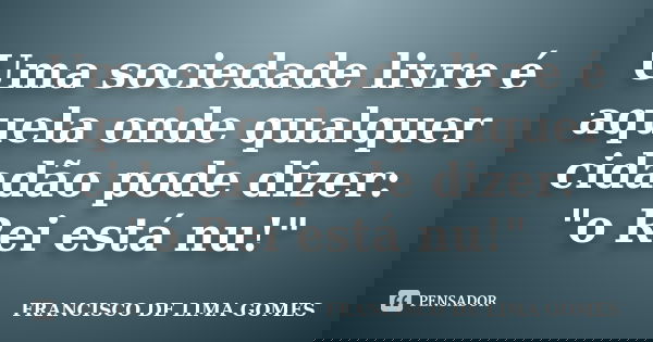 Uma sociedade livre é aquela onde qualquer cidadão pode dizer: "o Rei está nu!"... Frase de FRANCISCO DE LIMA GOMES.