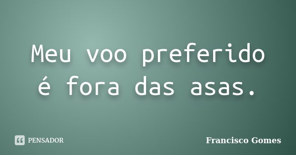 Meu voo preferido é fora das asas.... Frase de Francisco Gomes.