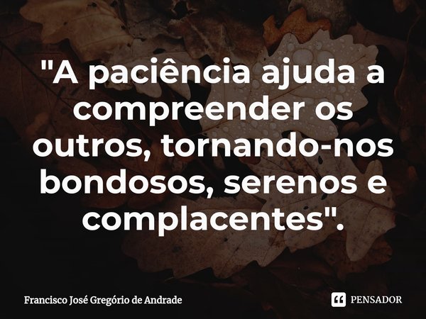 ⁠"A paciência ajuda a compreender os outros, tornando-nos bondosos, serenos e complacentes ".... Frase de Francisco José Gregório de Andrade.