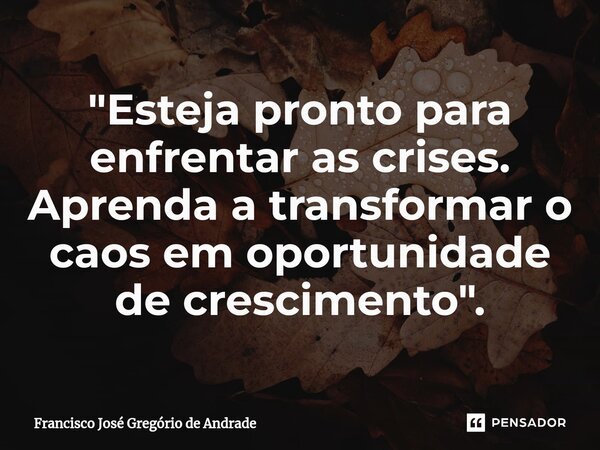 ⁠"Esteja pronto para enfrentar as crises. Aprenda a transformar o caos em oportunidade de crescimento ".... Frase de Francisco José Gregório de Andrade.