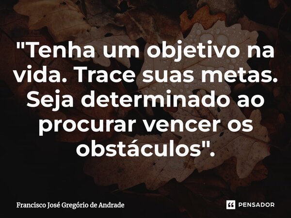 ⁠"Tenha um objetivo na vida. Trace suas metas. Seja determinado ao procurar vencer os obstáculos ".... Frase de Francisco José Gregório de Andrade.