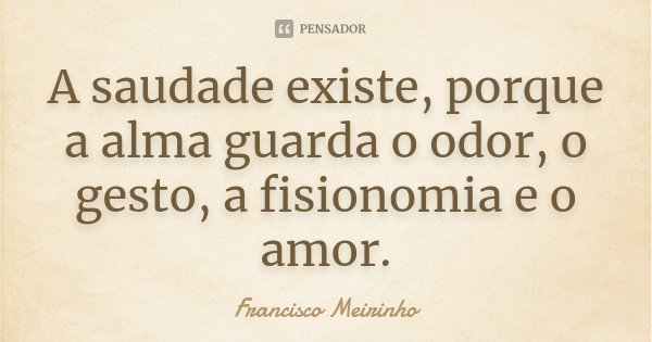 A saudade existe, porque a alma guarda o odor, o gesto, a fisionomia e o amor.... Frase de Francisco Meirinho.