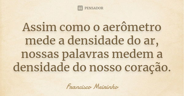 Assim como o aerômetro mede a densidade do ar, nossas palavras medem a densidade do nosso coração.... Frase de Francisco Meirinho.