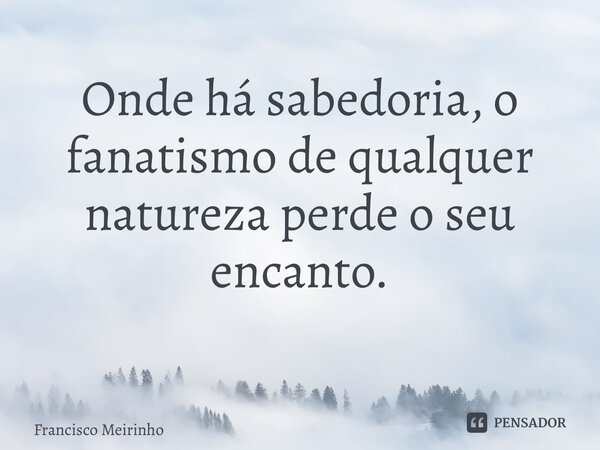 Onde há sabedoria, o fanatismo de qualquer natureza perde o seu encanto. ⁠... Frase de Francisco Meirinho.