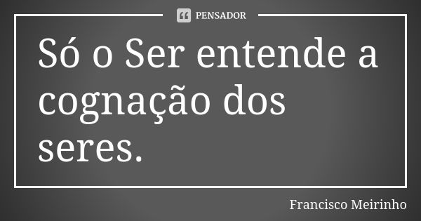 Só o Ser entende a cognação dos seres.... Frase de Francisco Meirinho.