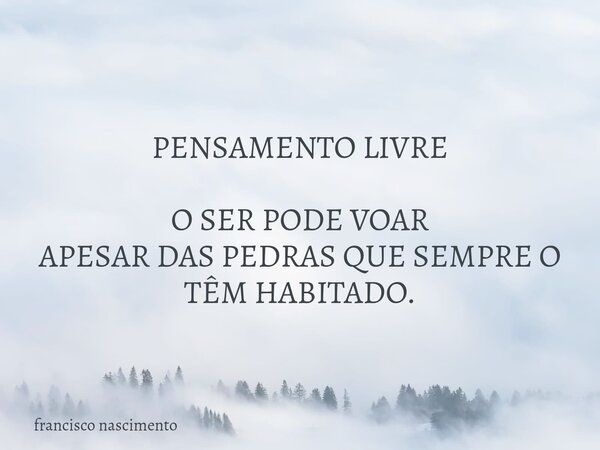 PENSAMENTO LIVRE O SER PODE VOAR APESAR DAS PEDRAS QUE SEMPRE O TÊM HABITADO.... Frase de francisco nascimento.