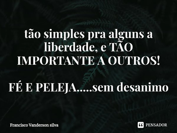 tão simples pra alguns a liberdade, e TÃO IMPORTANTE A OUTROS! FÉ E PELEJA.....sem desanimo⁠... Frase de Francisco.