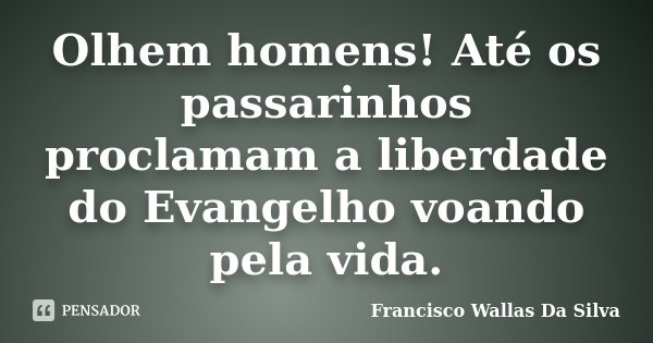 Olhem homens! Até os passarinhos proclamam a liberdade do Evangelho voando pela vida.... Frase de Francisco Wallas Da Silva.