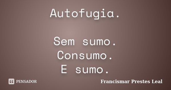 Autofugia. Sem sumo. Consumo. E sumo.... Frase de Francismar Prestes Leal.