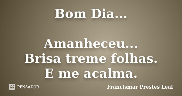 Bom Dia... Amanheceu... Brisa treme folhas. E me acalma.... Frase de Francismar Prestes Leal.