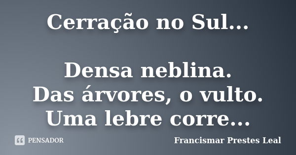 Cerração no Sul... Densa neblina. Das árvores, o vulto. Uma lebre corre...... Frase de Francismar Prestes Leal.