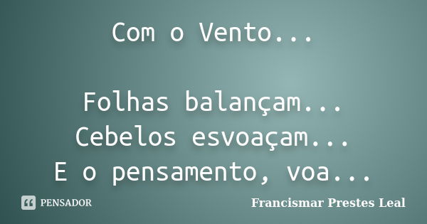 Com o Vento... Folhas balançam... Cebelos esvoaçam... E o pensamento, voa...... Frase de Francismar Prestes Leal.