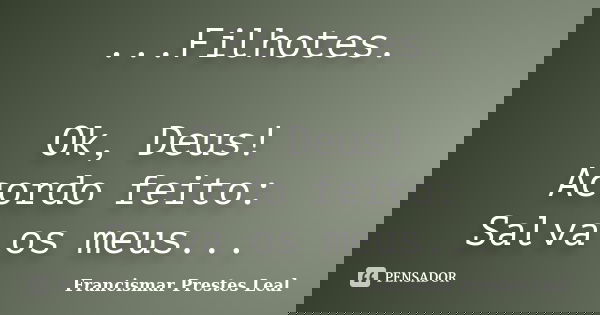 ...Filhotes. Ok, Deus! Acordo feito: Salva os meus...... Frase de Francismar Prestes Leal.
