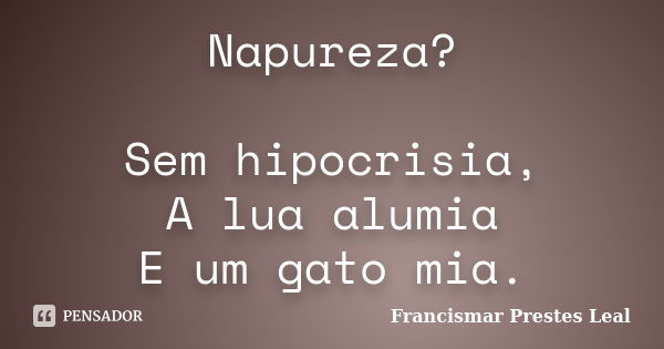 Napureza? Sem hipocrisia, A lua alumia E um gato mia.... Frase de Francismar Prestes Leal.