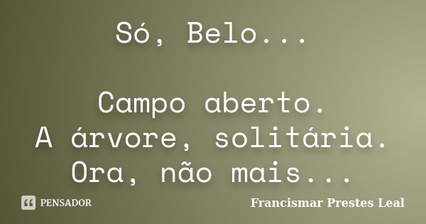 Só, Belo... Campo aberto. A árvore, solitária. Ora, não mais...... Frase de Francismar Prestes Leal.