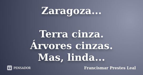 Zaragoza... Terra cinza. Árvores cinzas. Mas, linda...... Frase de Francismar Prestes Leal.