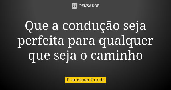 Que a condução seja perfeita para qualquer que seja o caminho... Frase de Francisnei Dundr.