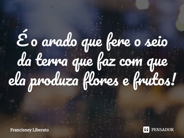 ⁠É o arado que fere o seio da terra que faz com que ela produza flores e frutos!... Frase de Francisney Liberato.