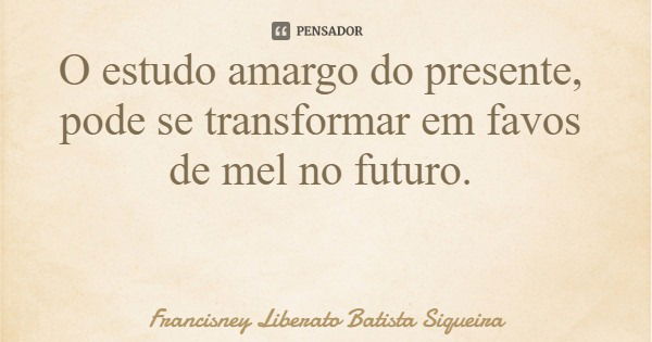 O estudo amargo do presente, pode se transformar em favos de mel no futuro.... Frase de Francisney Liberato Batista Siqueira.