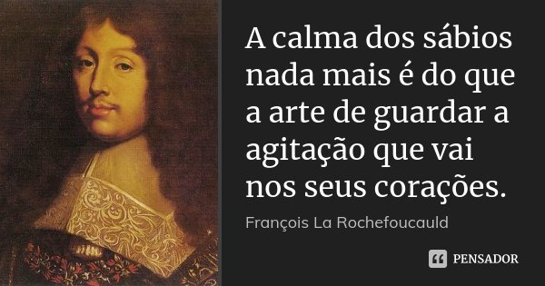 A calma dos sábios nada mais é do que a arte de guardar a agitação que vai nos seus corações.... Frase de François La Rochefoucauld.