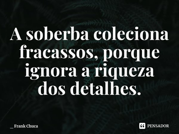 ⁠A soberba coleciona
fracassos, porque
ignora a riqueza
dos detalhes.... Frase de _ Frank Chuca.