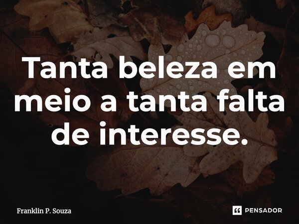 ⁠Tanta beleza em meio a tanta falta de interesse.... Frase de Franklin P. Souza.
