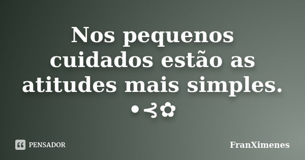 Nos pequenos cuidados estão as atitudes mais simples. •⊰✿... Frase de FranXimenes.