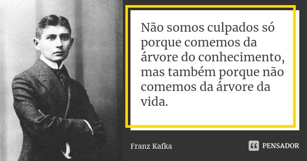 Não somos culpados só porque comemos da árvore do conhecimento, mas também porque não comemos da árvore da vida.... Frase de Franz Kafka.