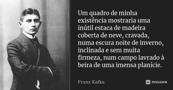 Um quadro de minha existência mostraria uma inútil estaca de madeira coberta de neve, cravada, numa escura noite de inverno, inclinada e sem muita firmeza, num ... Frase de Franz Kafka.