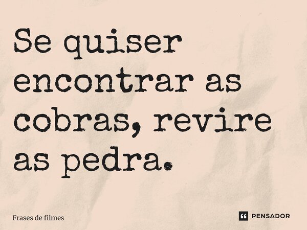 ⁠Se quiser encontrar as cobras, revire as pedra.... Frase de Frases de Filmes.