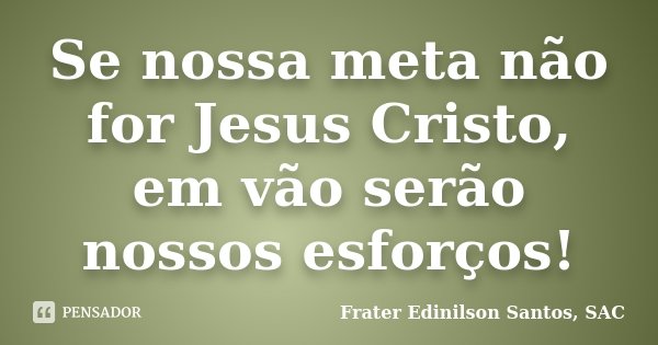 Se nossa meta não for Jesus Cristo, em vão serão nossos esforços!... Frase de Frater Edinilson Santos, SAC.