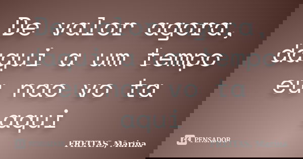 De valor agora, daqui a um tempo eu nao vo ta aqui... Frase de FREITAS, Marina.