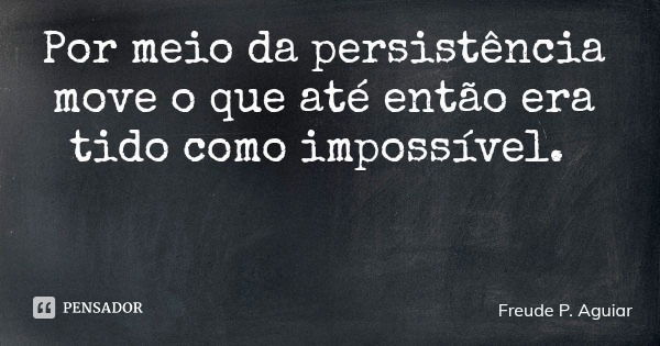 Por meio da persistência move o que até então era tido como impossível.... Frase de Freude P. Aguiar.