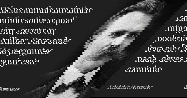 Há no mundo um único caminho sobre o qual ninguém, exceto tu, poderia trilhar. Para onde leva ele? Não perguntes nada, deves seguir este caminho... Frase de Friedrich Nietzsche.