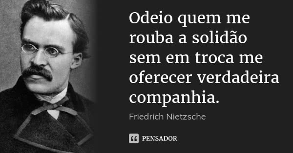 Odeio quem me rouba a solidão sem em troca me oferecer verdadeira companhia.... Frase de Friedrich Nietzsche.