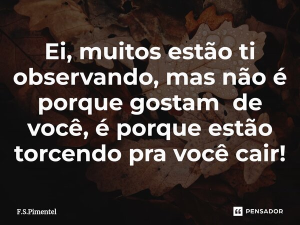 ⁠Ei, muitos estão ti observando, mas não é porque gostam de você, é porque estão torcendo pra você cair!... Frase de F.S.Pimentel.