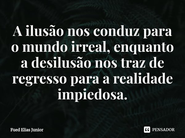 ⁠A ilusão nos conduz para o mundo irreal, enquanto a desilusão nos traz de regresso para a realidade impiedosa.... Frase de Fued Elias Júnior.