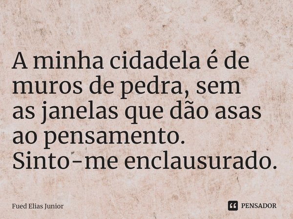 ⁠A minha cidadela é de muros de pedra, sem
as janelas que dão asas ao pensamento.
Sinto-me enclausurado.... Frase de Fued Elias Júnior.