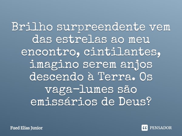 ⁠Brilho surpreendente vem das estrelas ao meu encontro, cintilantes, imagino serem anjos descendo à Terra. Os vaga-lumes são emissários de Deus?... Frase de Fued Elias Júnior.