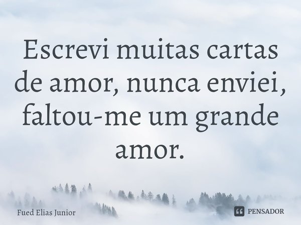 ⁠Escrevi muitas cartas de amor, nunca enviei,
faltou-me um grande amor.... Frase de Fued Elias Júnior.