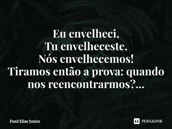 ⁠Eu envelheci, Tu envelheceste, Nós envelhecemos! Tiramos então a prova: quando nos reencontrarmos?...... Frase de Fued Elias Júnior.