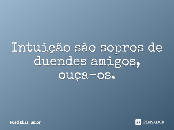 ⁠Intuição são sopros de duendes amigos,
ouça-os.... Frase de Fued Elias Júnior.