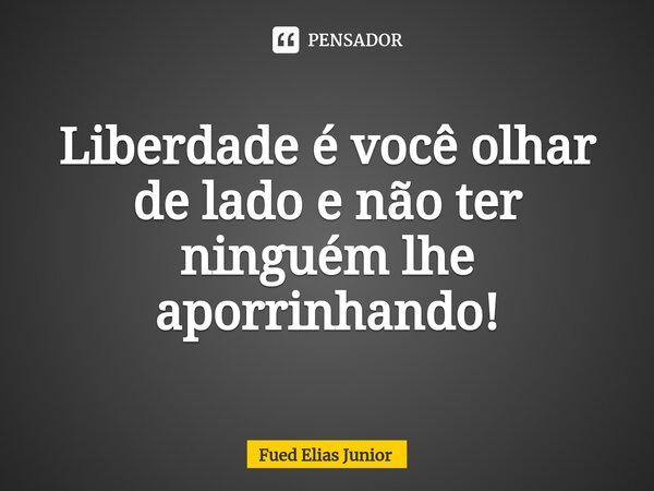 ⁠Liberdade é você olhar de lado e não ter ninguém lhe aporrinhando!... Frase de Fued Elias Júnior.