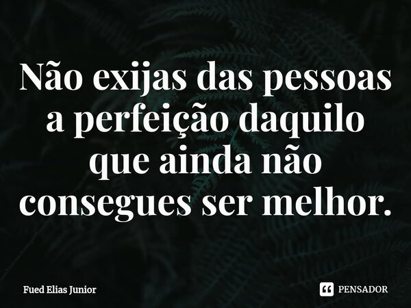 ⁠Não exijas das pessoas a perfeição daquilo que ainda não consegues ser melhor.... Frase de Fued Elias Júnior.