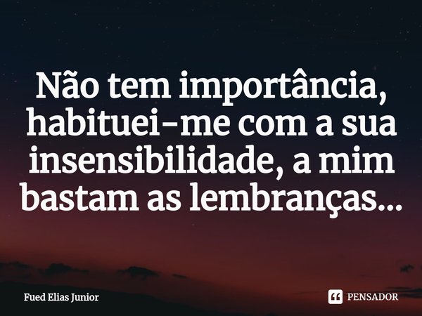 ⁠Não tem importância, habituei-me com a sua insensibilidade, a mim bastam as lembranças...... Frase de Fued Elias Júnior.