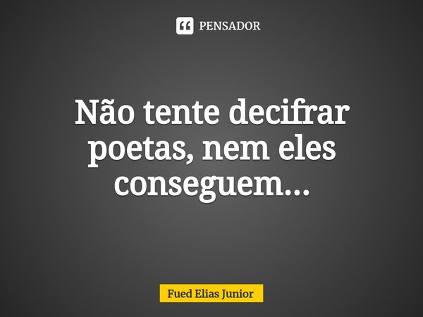 ⁠Não tente decifrar poetas, nem eles conseguem...... Frase de Fued Elias Júnior.